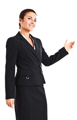 Female agent gesturing with hand